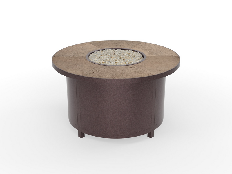OW Lee fire pit in Rosewood finish with Canyon Taupe tile top