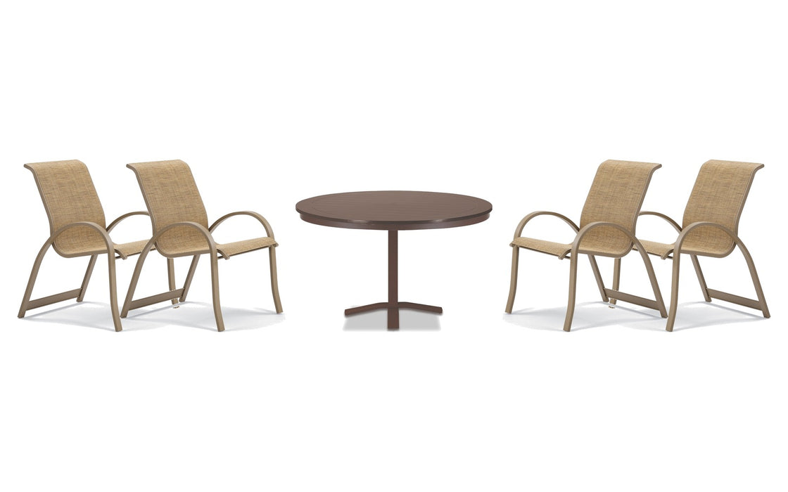 Telescope Casual Aruba II dining set on a patio, with each included piece