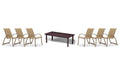 Telescope Casual Aruba II dining set on a patio, with each included piece