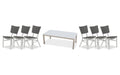 Telescope Casual Avant dining set on a patio, with each included piece
