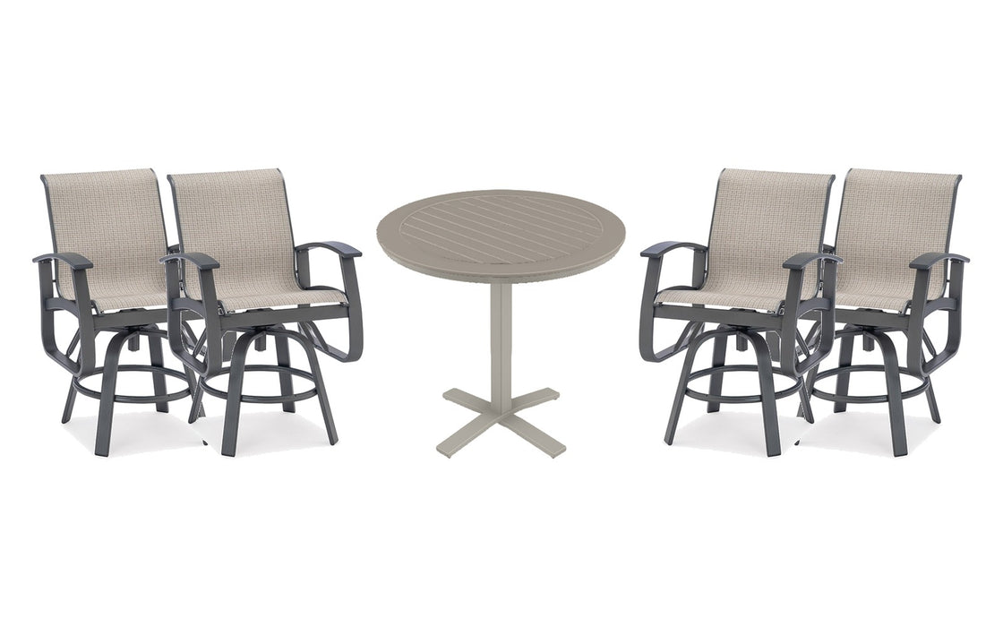 Telescope Casual Belle Isle bar set on a patio, with each included piece