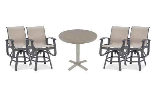 Telescope Casual Belle Isle bar set on a patio, with each included piece