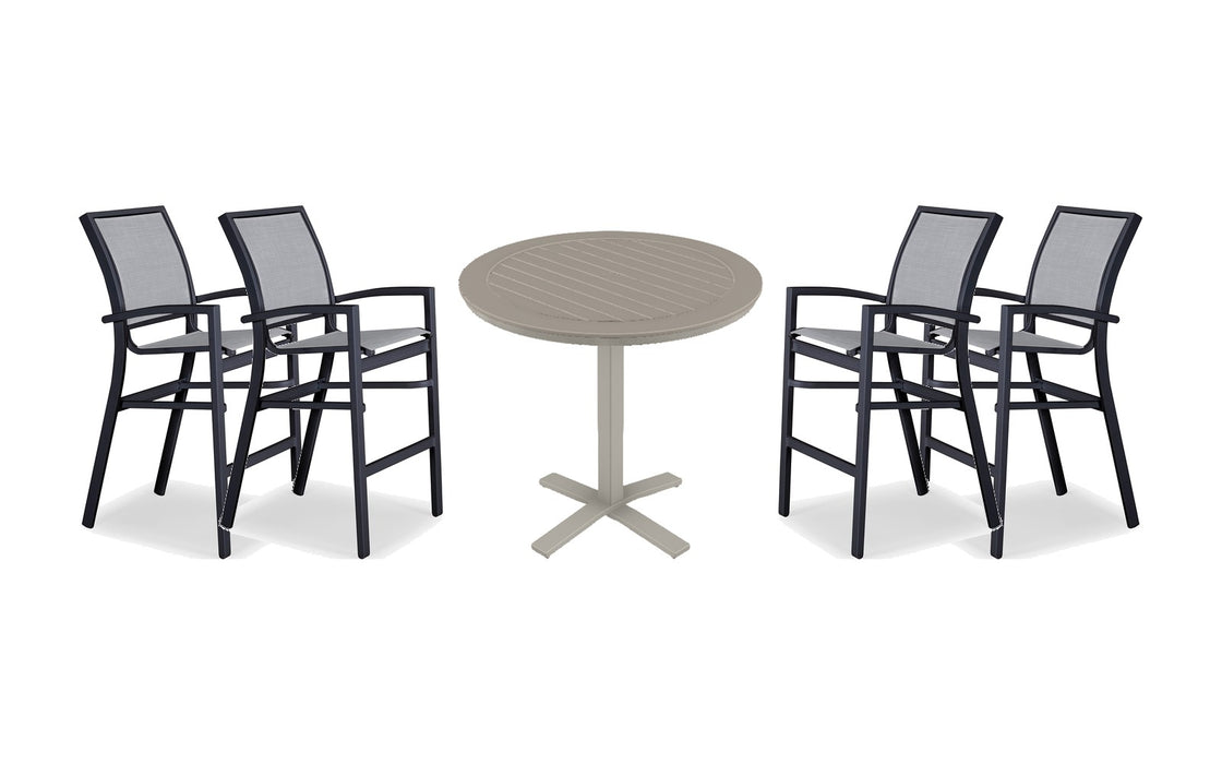 Telescope Casual Kendall bar set on a patio, with each included piece