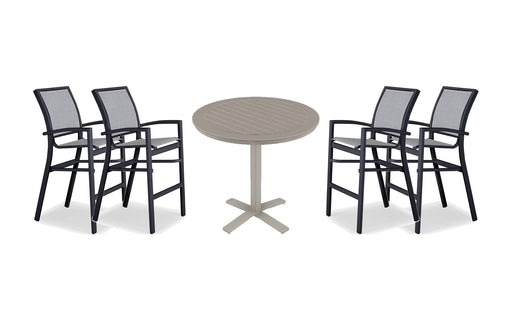 Telescope Casual Kendall bar set on a patio, with each included piece
