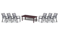 Telescope Casual Kendall dining set on a patio, with each included piece