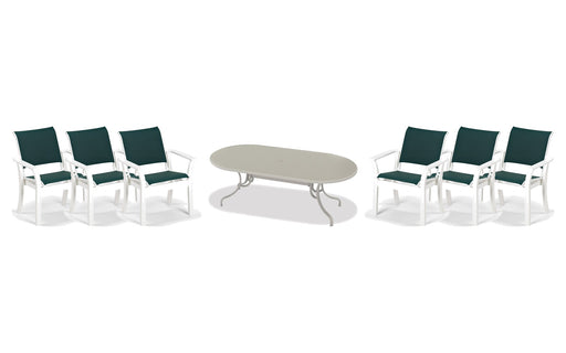Telescope Casual Leeward dining set on a patio, with each included piece