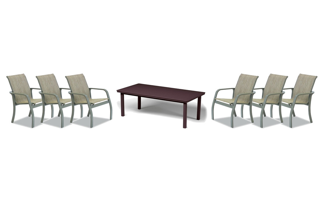 Telescope Casual Soho dining set on a patio, with each included piece