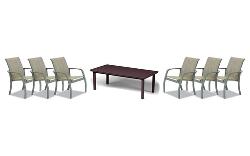 Telescope Casual Soho dining set on a patio, with each included piece