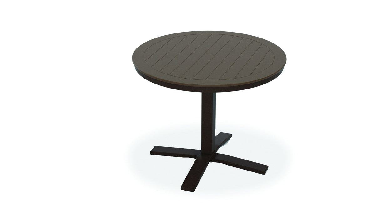 Telescope Casual Slat Bar Height Pedestal Table With 36 inch Round Table Top