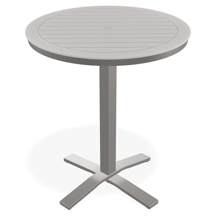Telescope Casual Slat Bar Height Pedestal Table With 36" Round Table Top