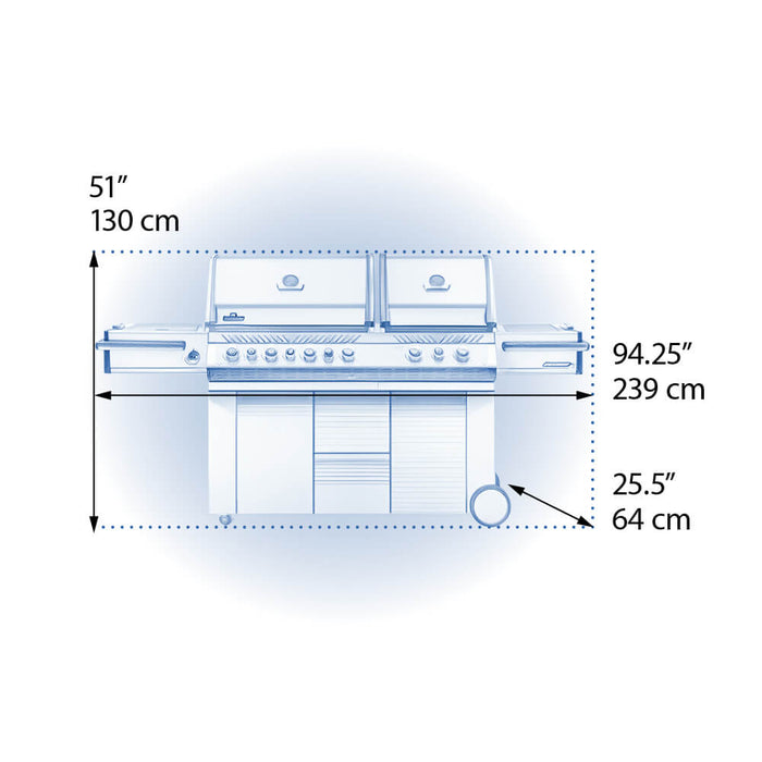 Prestige PRO 825 dimensions: 51 in high, 94.25 in wide, 25.5 in deep