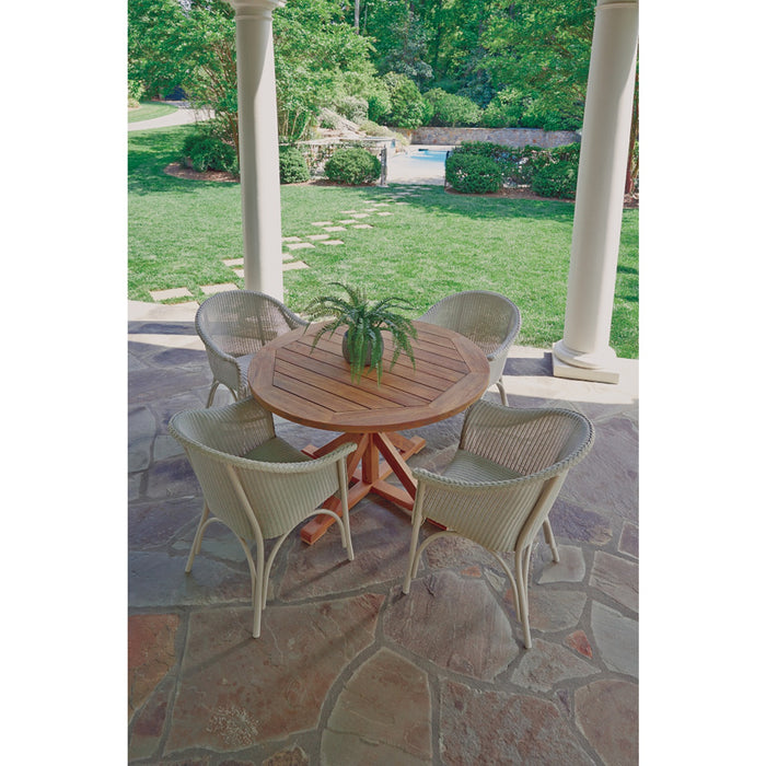 Lloyd Flanders Teak 48" Round Cross Base Dining Table in Antique Gray Finish