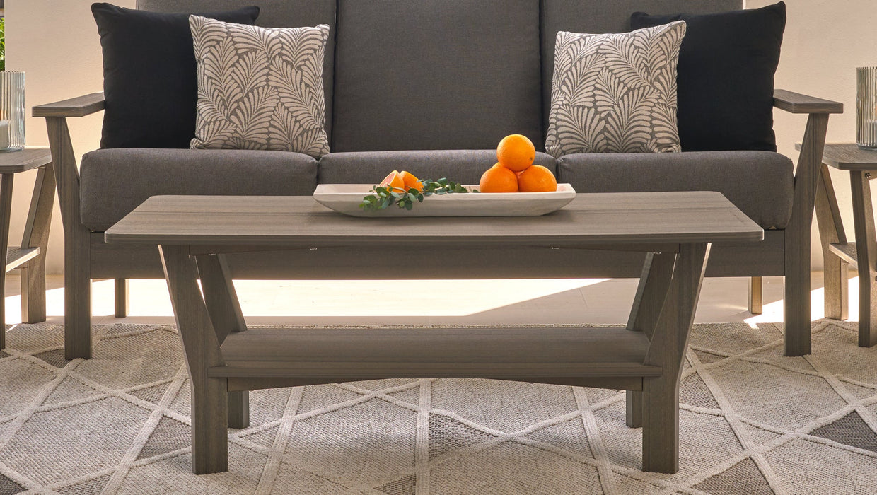 The new Antero 24" x 48" coffee table with lower shelf, in front of the Antero sofa