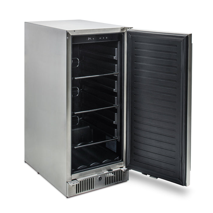 Blaze 15" Outdoor Compact Fridge - studio angle, door open