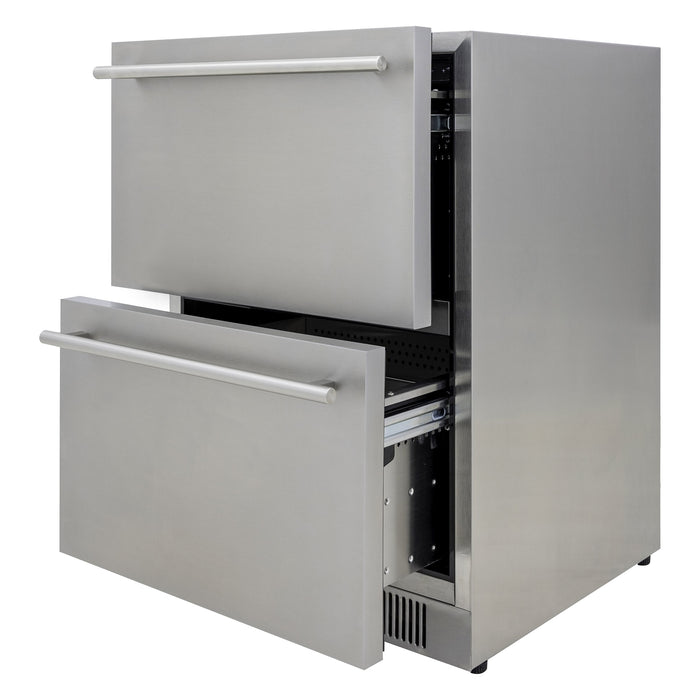 Blaze 23.5-inch outdoor double drawer refrigerator, bottom drawer open