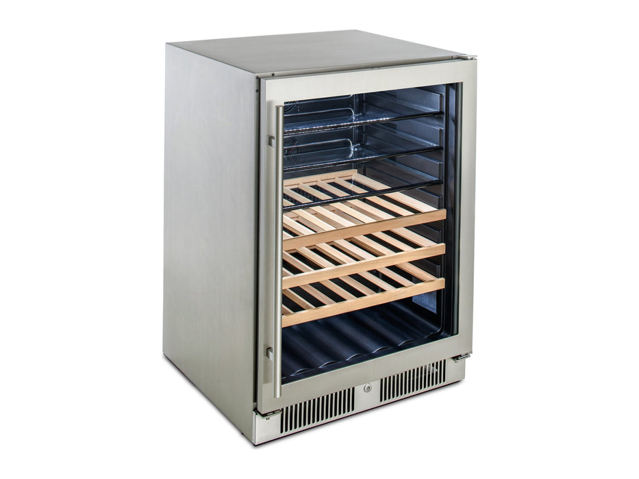 Blaze 24" Outdoor Beverage Cooler - studio angle with bamboo shelves