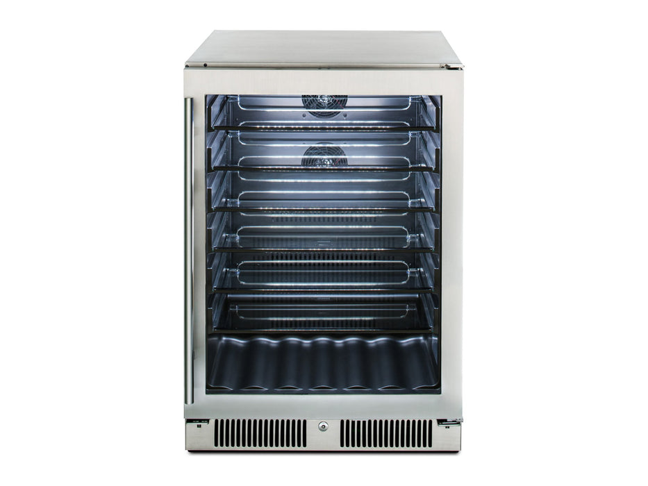Blaze 24" Outdoor Beverage Cooler - studio front view with glass shelves