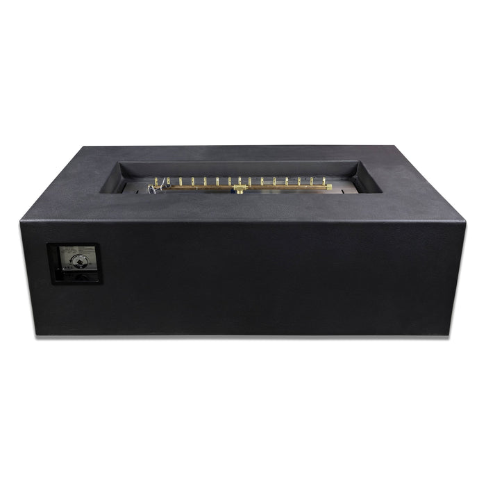 Blaze 60-inch rectangular concrete propane fire pit table, studio, side with ignition control