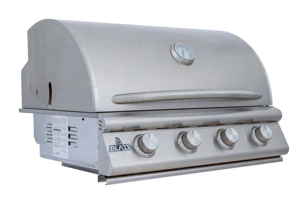 Blaze BCM 32" 4-Burner Built-In Gas Grill - studio angle, hood closed