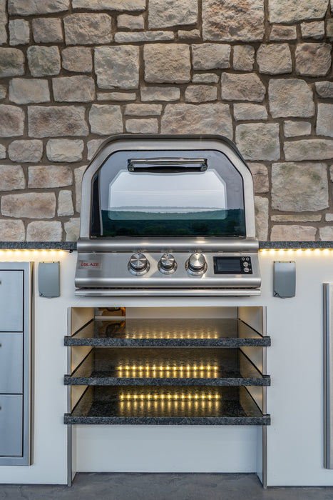 Blaze LTE+ 26" outdoor pizza oven, built into a stone outdoor kitchen