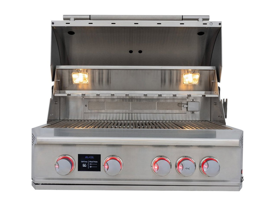 Blaze LTE PRO 32" Built-In Gas Grill - studio front view, hood open