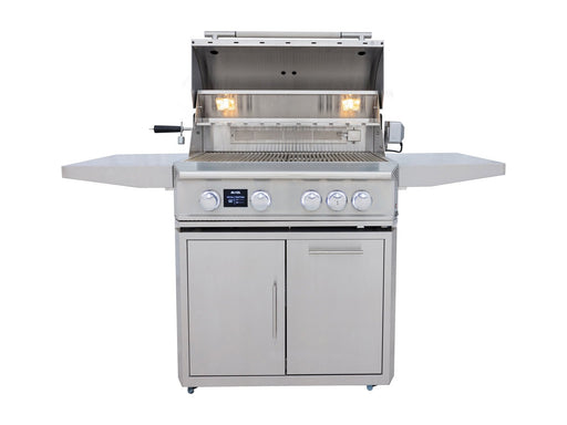 Blaze LTE PRO 32" Freestanding Gas Grill - studio front view on cart, hood open