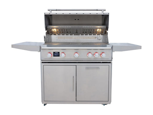 Blaze LTE PRO 40" Freestanding Gas Grill - studio front view on cart, hood open