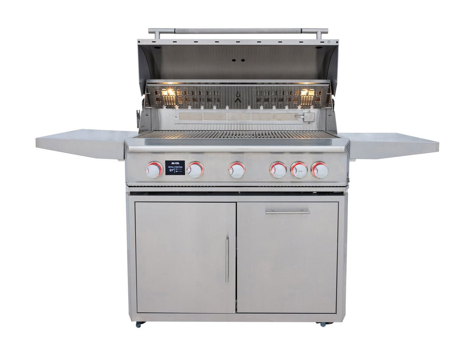 Blaze LTE PRO 40" Freestanding Gas Grill - studio front view on cart, hood open