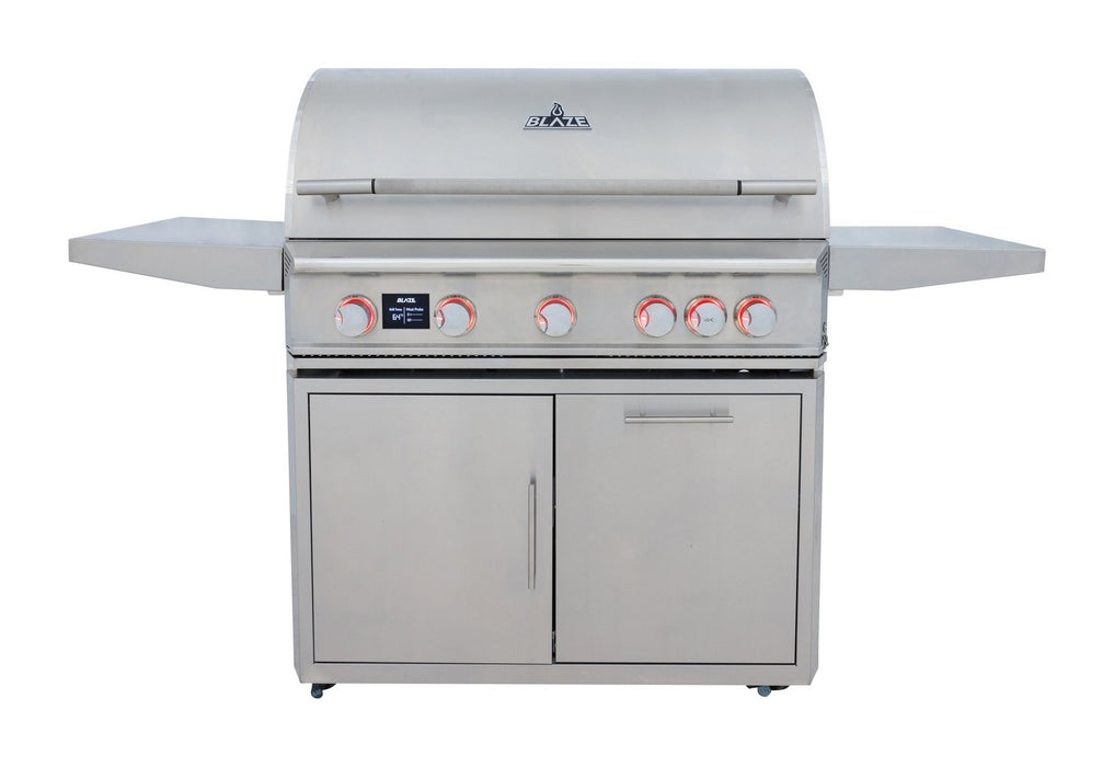 Blaze LTE PRO 40" Freestanding Gas Grill - studio front view on cart, hood closed