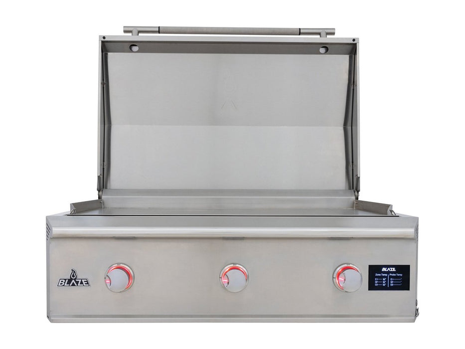 Blaze LTE PRO 40" Built-In Gas Griddle - studio front view, lid open