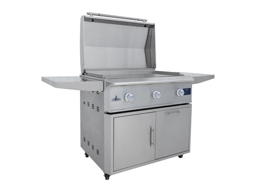 Blaze LTE PRO 40" Freestanding Gas Griddle - studio angle on cart, lid open