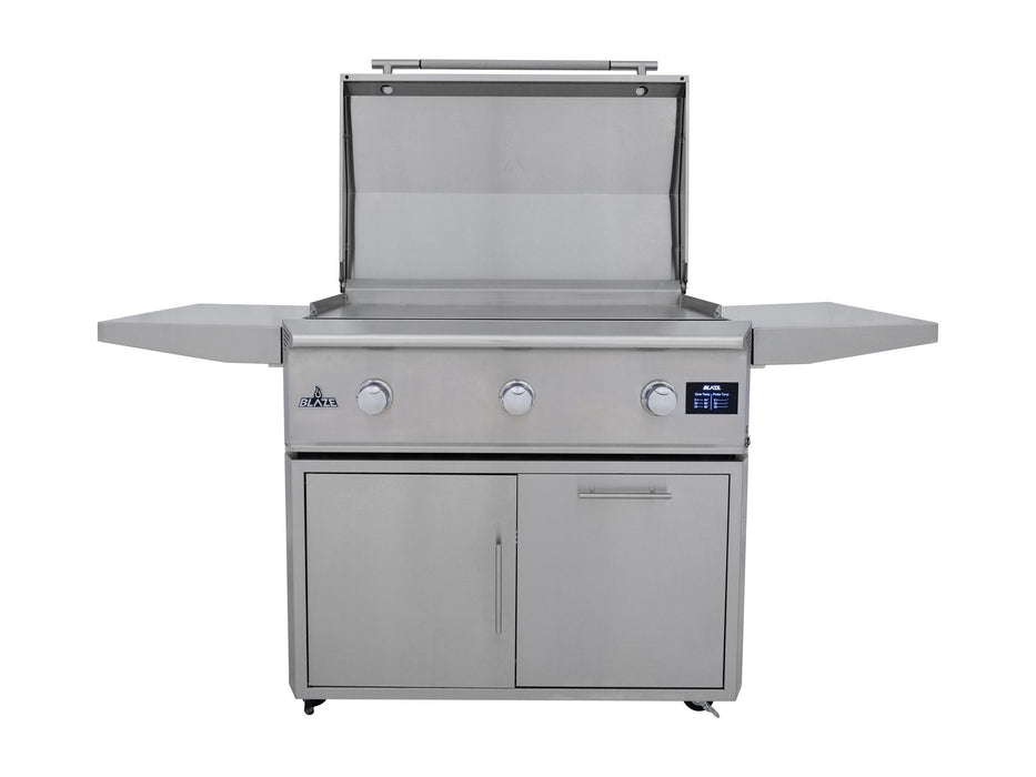 Blaze LTE PRO 40" Freestanding Gas Griddle - studio front view on cart, lid open