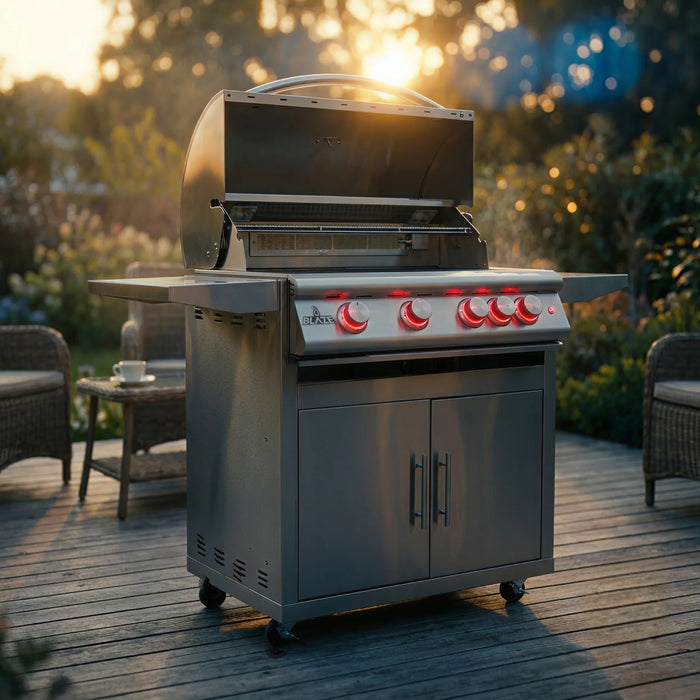 Blaze Premium LTE+ 32" gas grill on cart, outdoors
