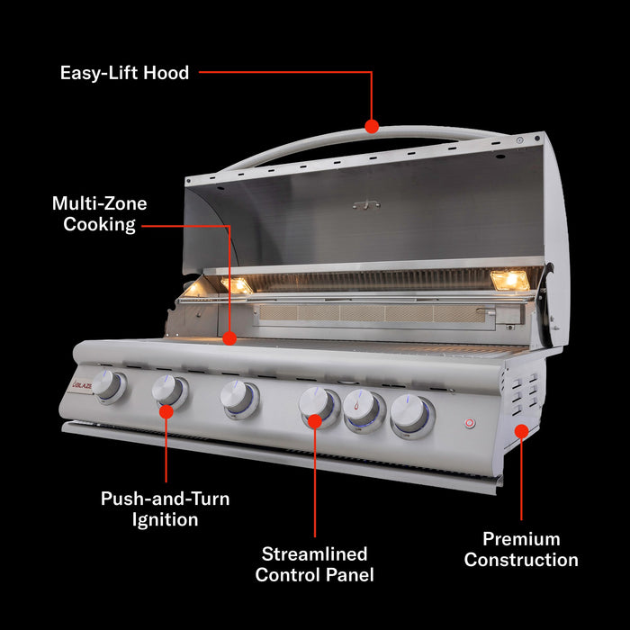 Blaze Premium LTE+ 40" built-in gas grill, features: easy-lift hood, multi-zone cooking, push-and-turn ignition