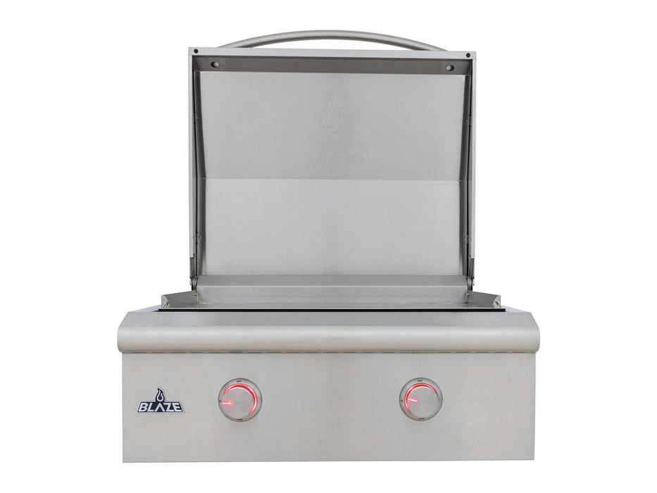 Blaze LTE+ 30" Built-In Gas Griddle - studio front view, lid open