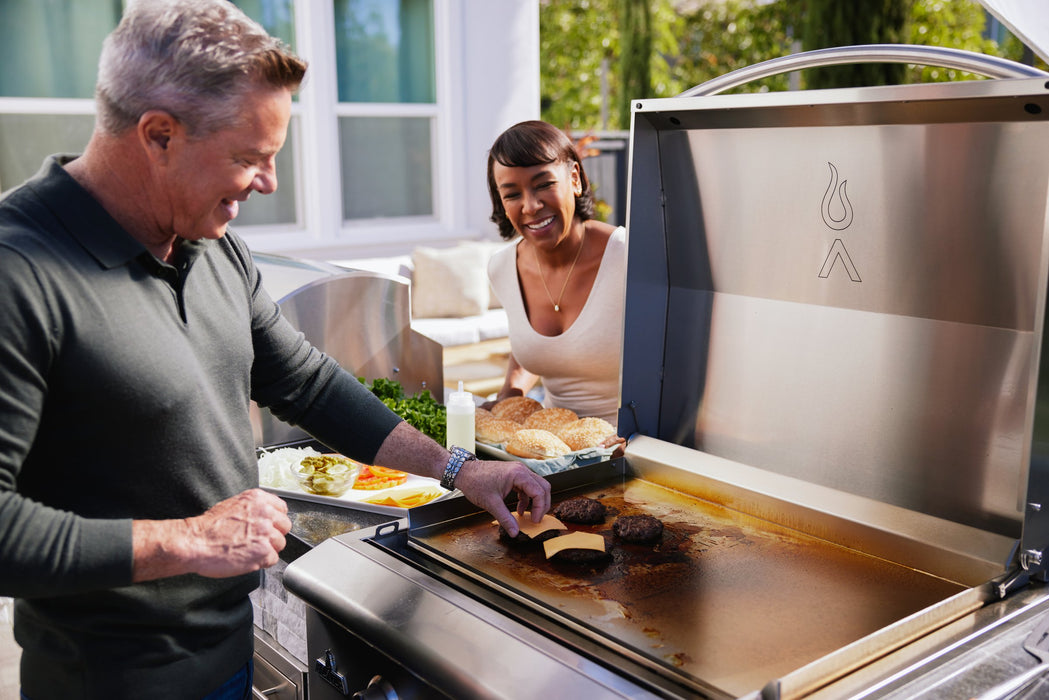 Blaze LTE+ 30" Built-In Gas Griddle - cooking burgers