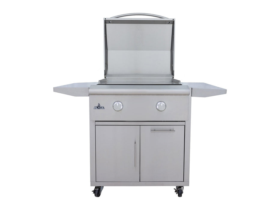 Blaze LTE+ 30" Freestanding Gas Griddle - studio front view on cart, lid open
