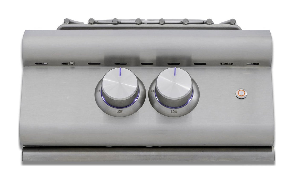 Blaze LTE+ Built-In Power Burner - studio front view, illuminated knobs