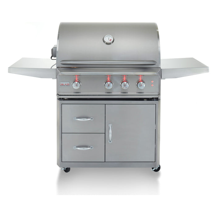 Blaze Professional LUX 34-inch gas grill on cart, studio, front, lid closed