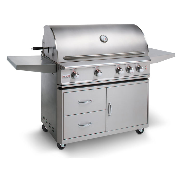 Blaze Professional LUX 44-inch gas grill on cart, studio, angle, lid closed