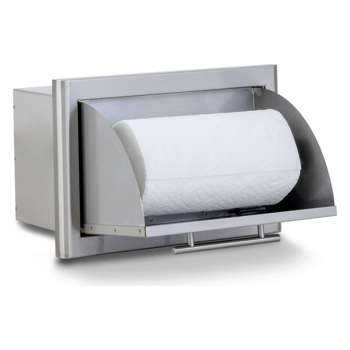 Blaze stainless steel paper towel holder, studio, open with paper towel roll