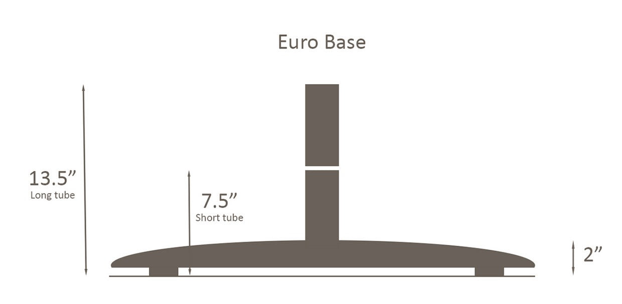 Galtech cast iron base dimensions: 13.5 in long tube, 7.5 in short tube, 2 in base height