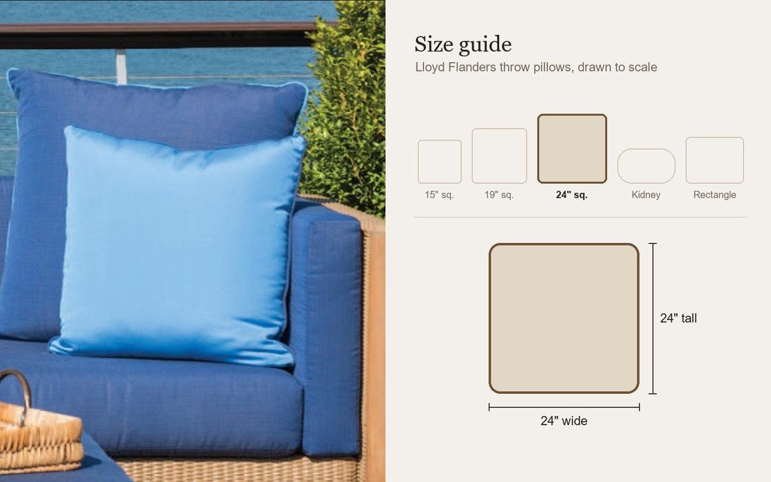 Size guide: Lloyd Flanders 24 inch square throw pillow, drawn to scale with the other sizes