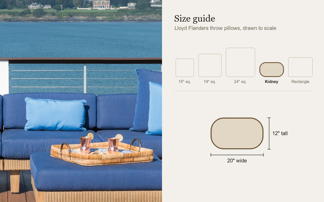 Size guide: Lloyd Flanders kidney (12 x 20 inch) throw pillow, drawn to scale with the other sizes