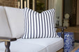 Navy stripe Lloyd Flanders throw pillow on a Low Country loveseat