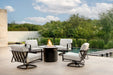 OW Lee Horizon swivel rocker lounge chairs, set of 4, around a Nova fire pit