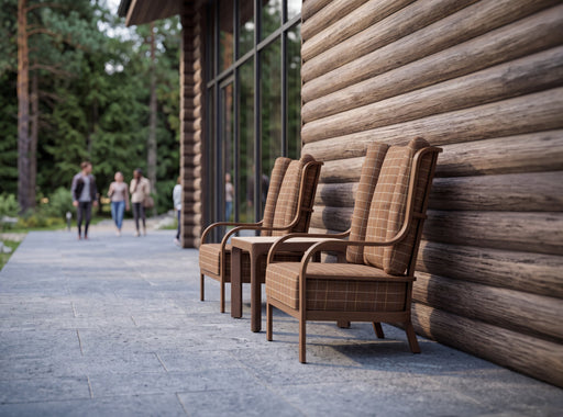 Woodard Brit pieces in an outdoor setting (some pieces shown are sold separately)