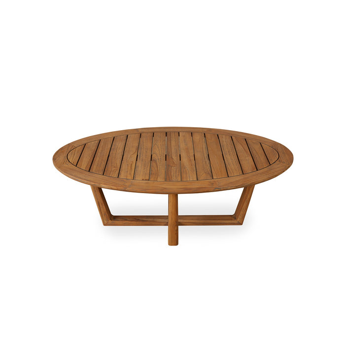 Lloyd Flanders Teak 48" Oval Sled Base Cocktail Table in Antique Gray Finish