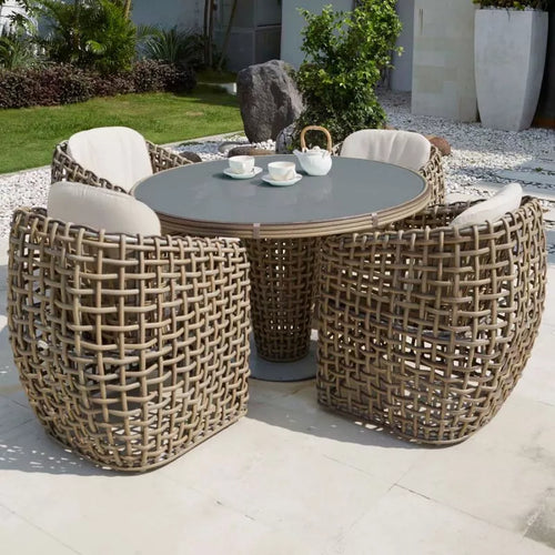 Skyline Design Dynasty 5-Piece Dining Set with Sunbrella Cushion - Kubu Mushroom