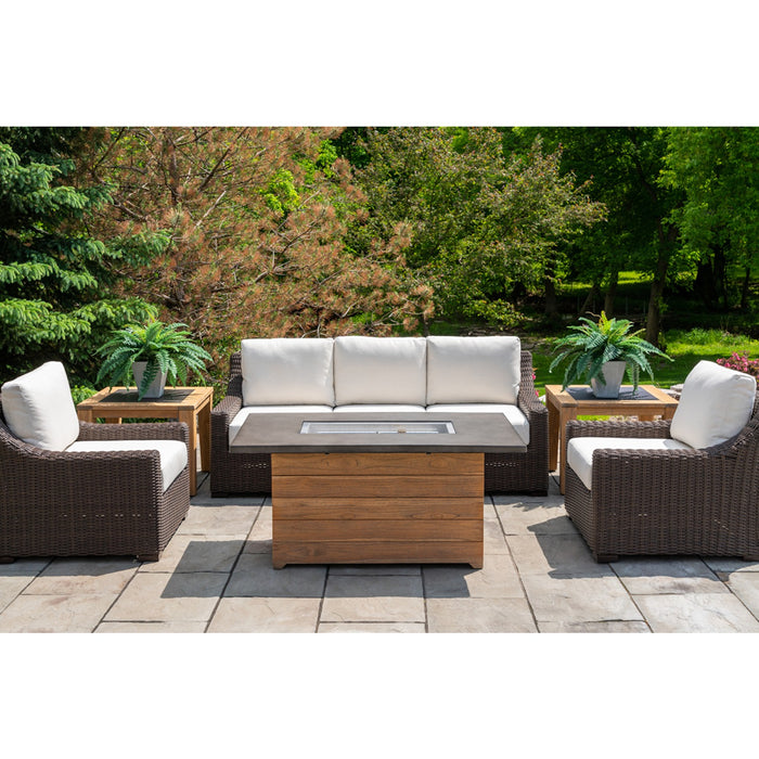 Lloyd Flanders Teak 52" Rect. Fire Table with Faux Concrete Top in Antique Gray Finish
